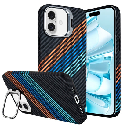 For iPhone 16 Plus Carbon Fiber Lens Holder Phone Case(Black) - iPhone 16 Plus Cases by buy2fix | Online Shopping UK | buy2fix