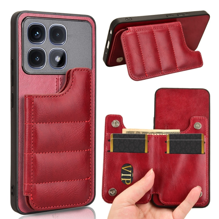 For Redmi K70 Ultra Cow Pattern Sewing Card Bag Phone Case(Red) - Xiaomi Cases by buy2fix | Online Shopping UK | buy2fix