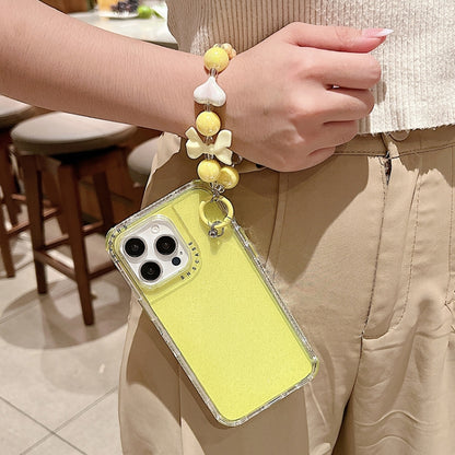 For iPhone 16 TPU + PC + Glitter Sequins Full Coverage Phone Case with Bracelet(Yellow) - iPhone 16 Cases by buy2fix | Online Shopping UK | buy2fix