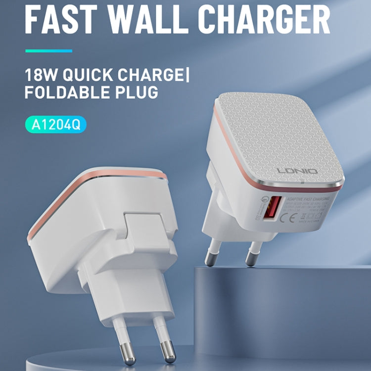 LDNIO A1204Q QC3.0 18W USB Fast Charger with 1m USB to 8 Pin Cable, Plug Type:EU Plug(White Gold) - USB Charger by LDNIO | Online Shopping UK | buy2fix