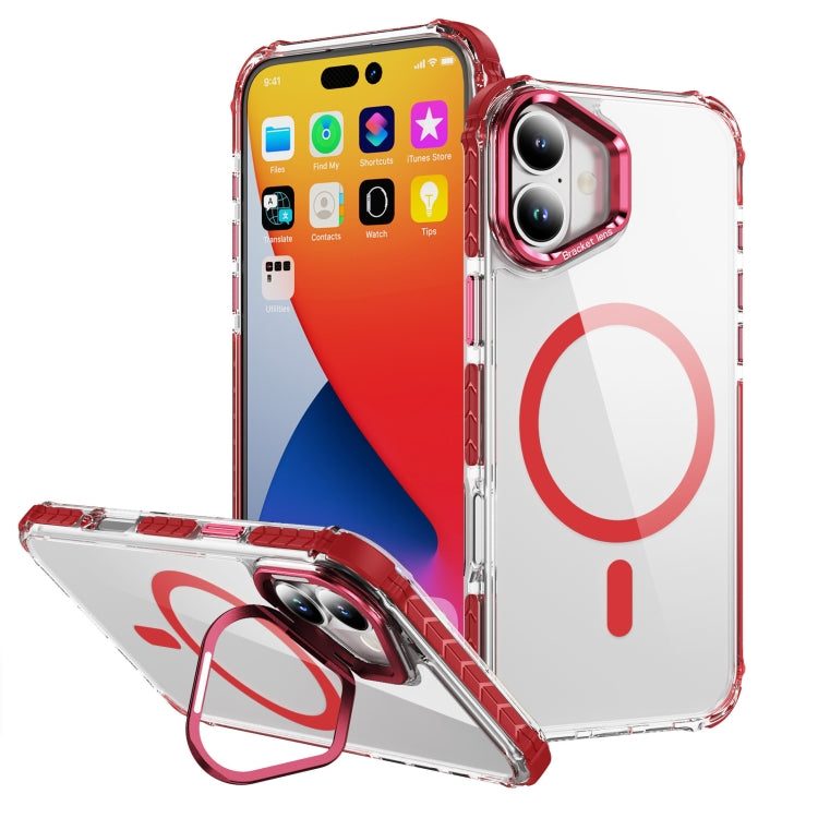 For iPhone 16 Plus Rainbow Series Transparent MagSafe Lens Holder Phone Case(Red) - iPhone 16 Plus Cases by buy2fix | Online Shopping UK | buy2fix