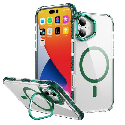 For iPhone 16 Rainbow Series Transparent MagSafe Lens Holder Phone Case(Green) - iPhone 16 Cases by buy2fix | Online Shopping UK | buy2fix