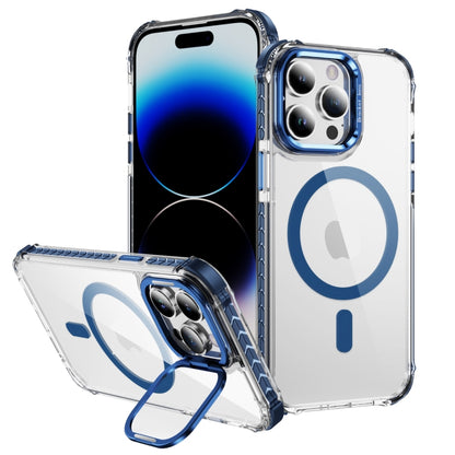 For iPhone 14 Pro Rainbow Series Transparent MagSafe Lens Holder Phone Case(Blue) - iPhone 14 Pro Cases by buy2fix | Online Shopping UK | buy2fix