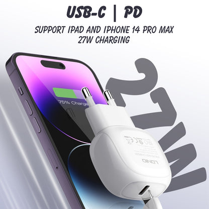 LDNIO A1206C PD27W USB-C / Type-C Fast Charger with 1m 8 Pin Cable, Plug Type:EU Plug(White) - USB Charger by LDNIO | Online Shopping UK | buy2fix