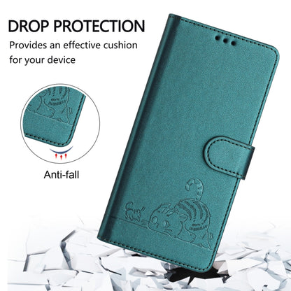 For Samsung Galaxy S25 5G Cat Rat Embossed RFID Leather Phone Case with Lanyard(Peacock Green) - Galaxy S25 5G Cases by buy2fix | Online Shopping UK | buy2fix