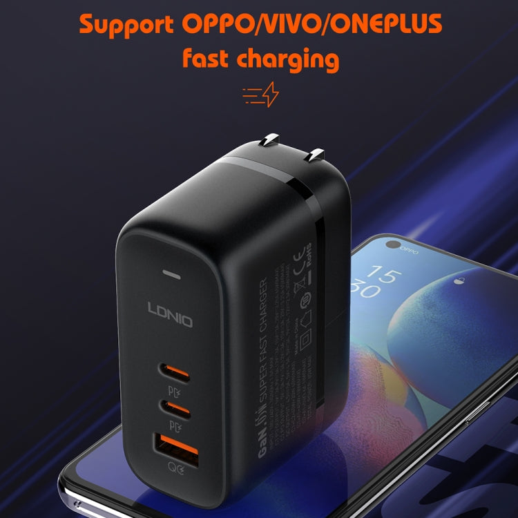 LDNIO Q366 65W USB + Dual Type-C Port Charger with 1m USB-C / Type-C to USB-C / Type-C Data Cable, Plug Type:UK Plug(Black) - USB Charger by LDNIO | Online Shopping UK | buy2fix