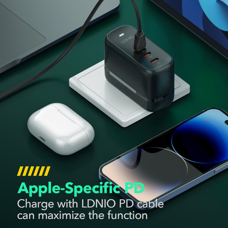 LDNIO Q367 65W GaN 3 x USB-C / Type-C Interface Charger with 1m USB-C / Type-C to USB-C / Type-C Data Cable, Plug Type:UK Plug(Black) - USB Charger by LDNIO | Online Shopping UK | buy2fix