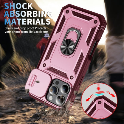 For iPhone 16 Pro Max Sliding Camshield TPU + PC Phone Case with Holder(Pink+Rose Red) - iPhone 16 Pro Max Cases by buy2fix | Online Shopping UK | buy2fix