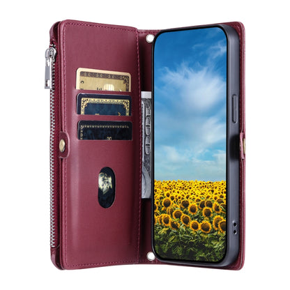 For Google Pixel 9 Pro XL Leather Stitching Multi-card Slot Zipper Phone Case(Wine Red) - Google Cases by buy2fix | Online Shopping UK | buy2fix