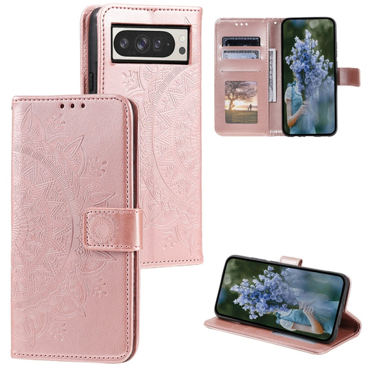 For Google Pixel 9 Pro XL Totem Flower Embossed Leather Phone Case with Lanyard(Rose Gold) - Google Cases by buy2fix | Online Shopping UK | buy2fix