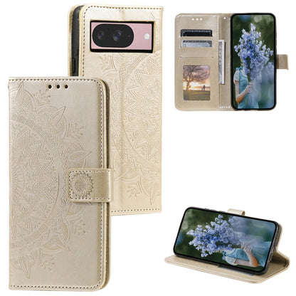 For Google Pixel 9 / 9 Pro Totem Flower Embossed Leather Phone Case with Lanyard(Gold) - Google Cases by buy2fix | Online Shopping UK | buy2fix