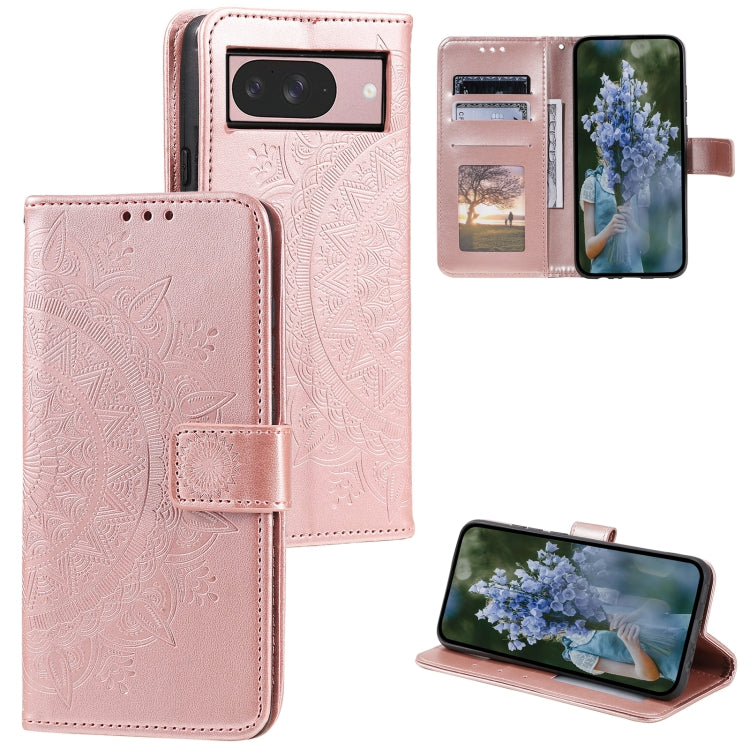 For Google Pixel 9 / 9 Pro Totem Flower Embossed Leather Phone Case with Lanyard(Rose Gold) - Google Cases by buy2fix | Online Shopping UK | buy2fix