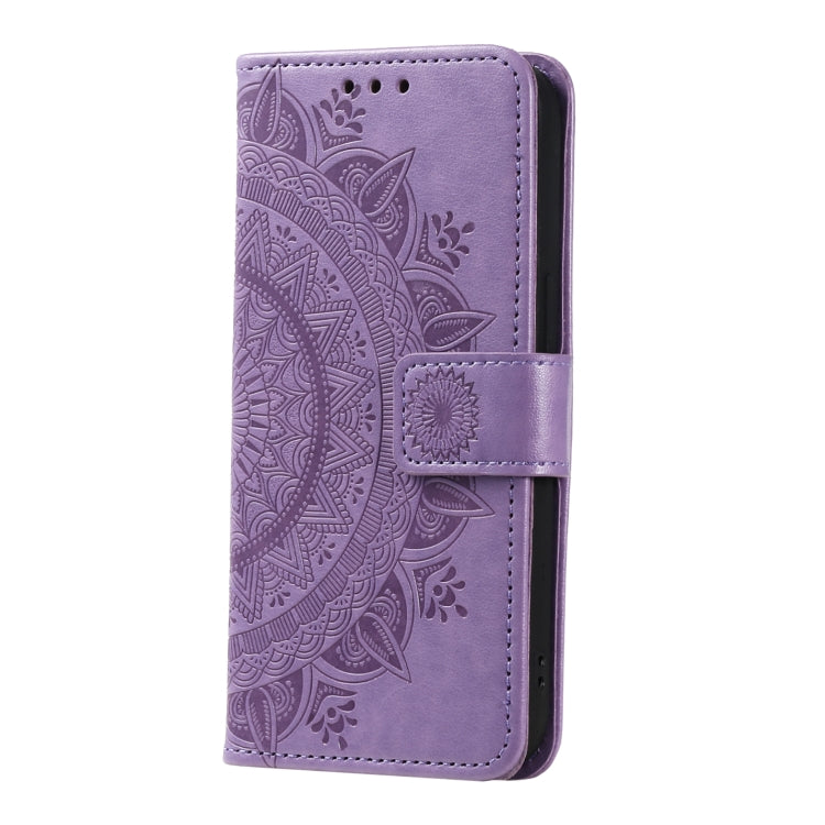 For Google Pixel 9 / 9 Pro Totem Flower Embossed Leather Phone Case with Lanyard(Purple) - Google Cases by buy2fix | Online Shopping UK | buy2fix