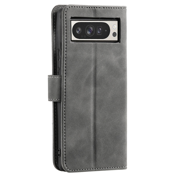 For Google Pixel 9 Pro XL Nail Skin Feel Stitching Calf Texture Leather Phone Case(Grey) - Google Cases by buy2fix | Online Shopping UK | buy2fix