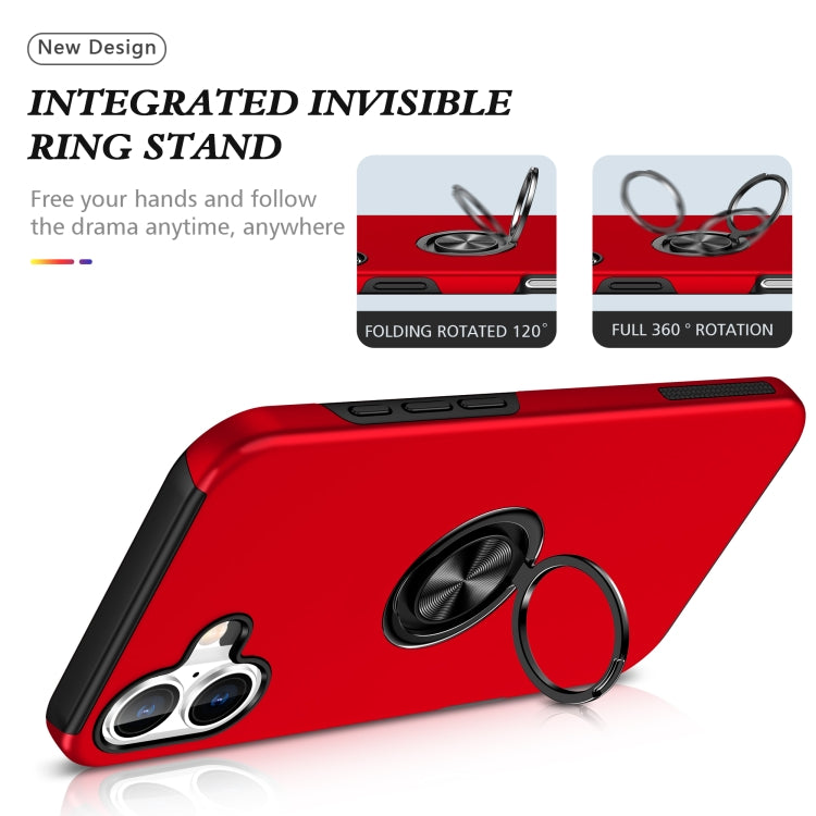 For iPhone 16 PC Hybrid TPU Magnetic Ring Holder Phone Case(Red) - iPhone 16 Cases by buy2fix | Online Shopping UK | buy2fix