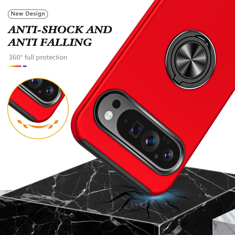 For Google Pixel 9 Pro PC Hybrid TPU Magnetic Ring Holder Phone Case(Red) - Google Cases by buy2fix | Online Shopping UK | buy2fix