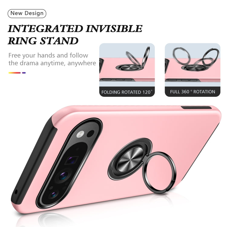 For Google Pixel 9 Pro PC Hybrid TPU Magnetic Ring Holder Phone Case(Rose Gold) - Google Cases by buy2fix | Online Shopping UK | buy2fix