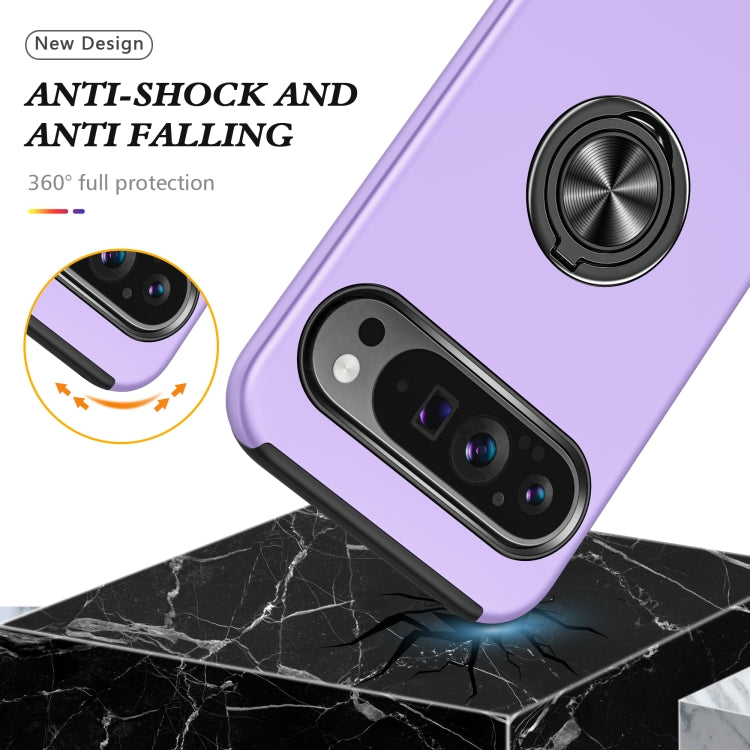 For Google Pixel 9 Pro PC Hybrid TPU Magnetic Ring Holder Phone Case(Purple) - Google Cases by buy2fix | Online Shopping UK | buy2fix