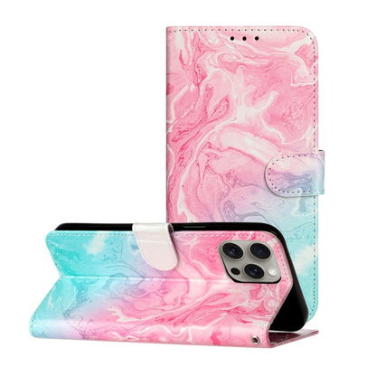 For iPhone 16 Pro Colored Drawing Marble Pattern Leather Phone Case(Pink Green Marble) - iPhone 16 Pro Cases by buy2fix | Online Shopping UK | buy2fix