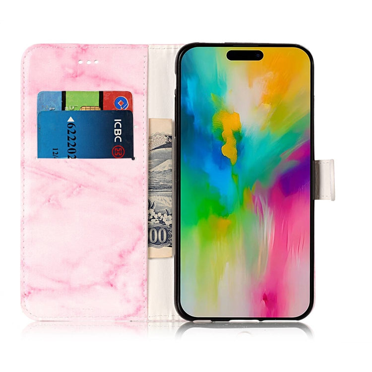 For iPhone 16 Colored Drawing Marble Pattern Leather Phone Case(Pink Marble) - iPhone 16 Cases by buy2fix | Online Shopping UK | buy2fix