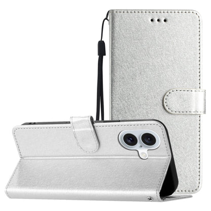 For iPhone 16 Silk Texture Horizontal Flip Leather Phone Case(Silver) - iPhone 16 Cases by buy2fix | Online Shopping UK | buy2fix