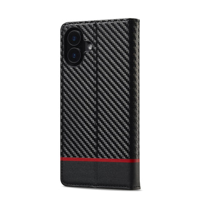 For iPhone 16 LC.IMEEKE Carbon Fiber Leather Phone Case(Horizontal Black) - iPhone 16 Cases by LC.IMEEKE | Online Shopping UK | buy2fix