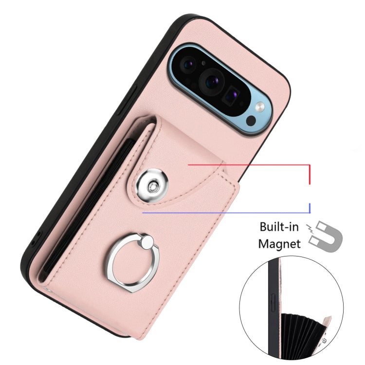 For Google Pixel 9 Pro XL Organ Card Bag Ring Holder Phone Case(Pink) - Google Cases by buy2fix | Online Shopping UK | buy2fix