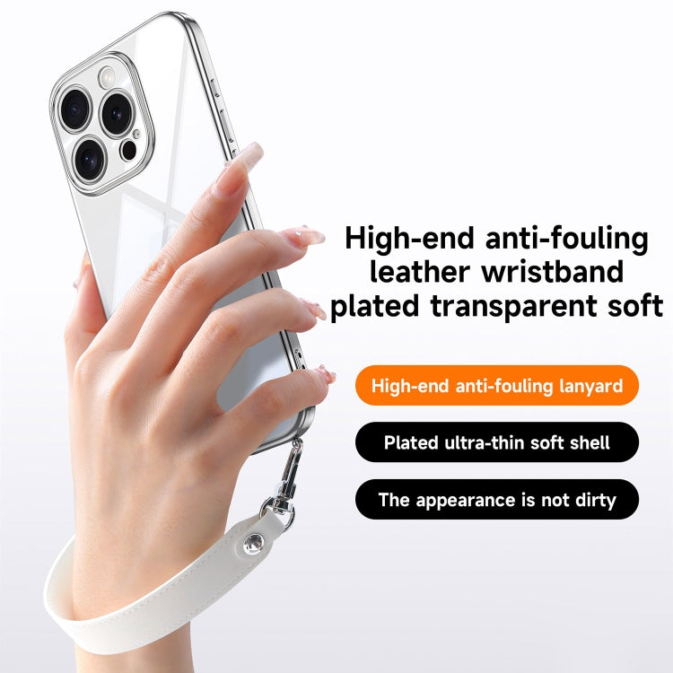 For iPhone 16 SULADA  Electroplated Clear TPU Soft Frame Phone Case with Wrist Strap(Silver) - iPhone 16 Cases by SULADA | Online Shopping UK | buy2fix