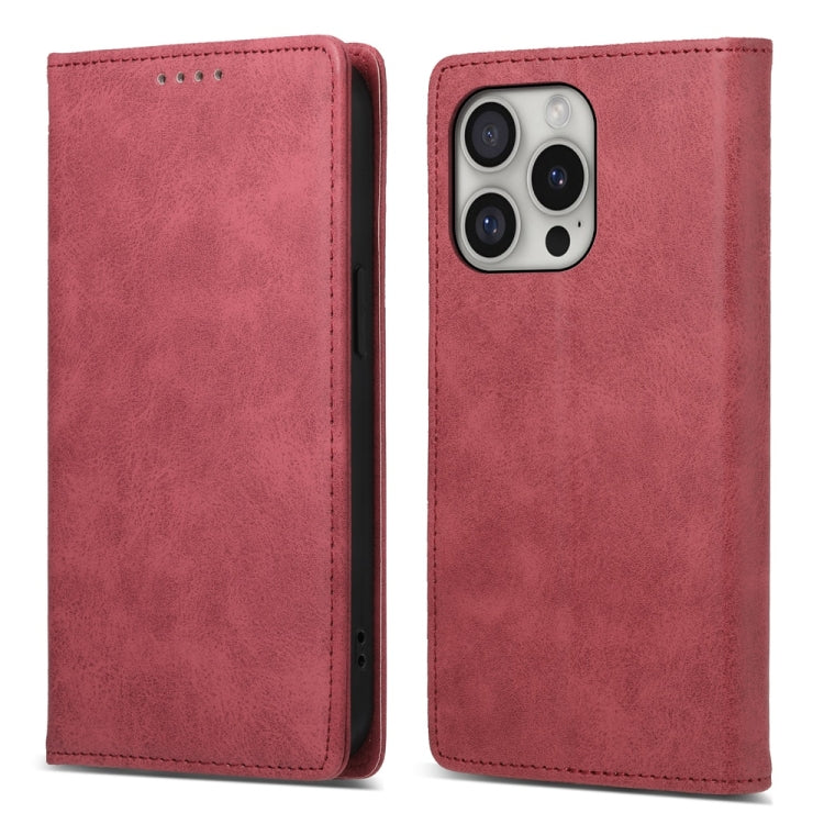 For iPhone 16 Pro Business Solid Color Magnetic RFID Leather Phone Case(Red) - iPhone 16 Pro Cases by buy2fix | Online Shopping UK | buy2fix