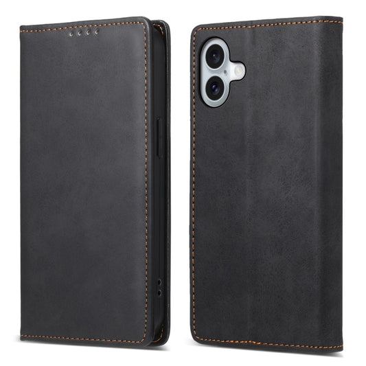 For iPhone 16 Plus Business Solid Color Magnetic RFID Leather Phone Case(Black) - iPhone 16 Plus Cases by buy2fix | Online Shopping UK | buy2fix