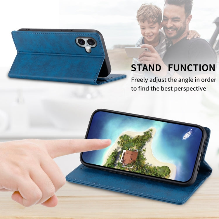 For iPhone 16 Plus Business Solid Color Magnetic RFID Leather Phone Case(Blue) - iPhone 16 Plus Cases by buy2fix | Online Shopping UK | buy2fix