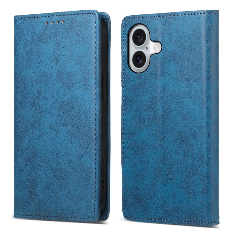 For iPhone 16 Business Solid Color Magnetic RFID Leather Phone Case(Blue) - iPhone 16 Cases by buy2fix | Online Shopping UK | buy2fix