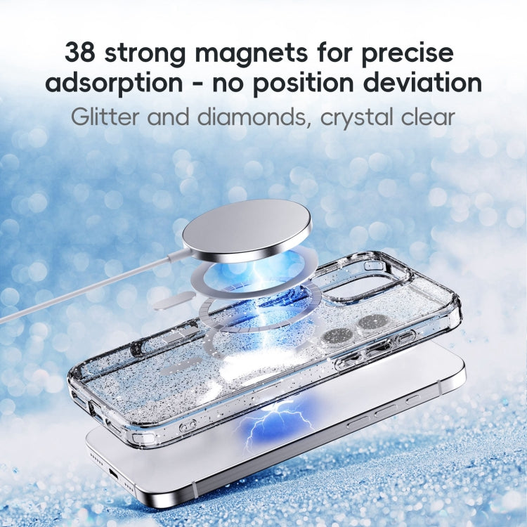 For iPhone 16 Plus Glitter Powder MagSafe Magnetic Phone Case(Transparent Titanium Blue) - iPhone 16 Plus Cases by buy2fix | Online Shopping UK | buy2fix