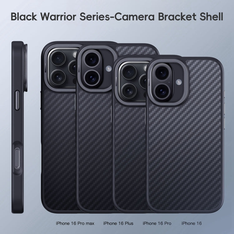 For iPhone 16 Plus Carbon Fiber Kevlar Lens Holder MagSafe Magnetic Phone Case(Black) - iPhone 16 Plus Cases by buy2fix | Online Shopping UK | buy2fix