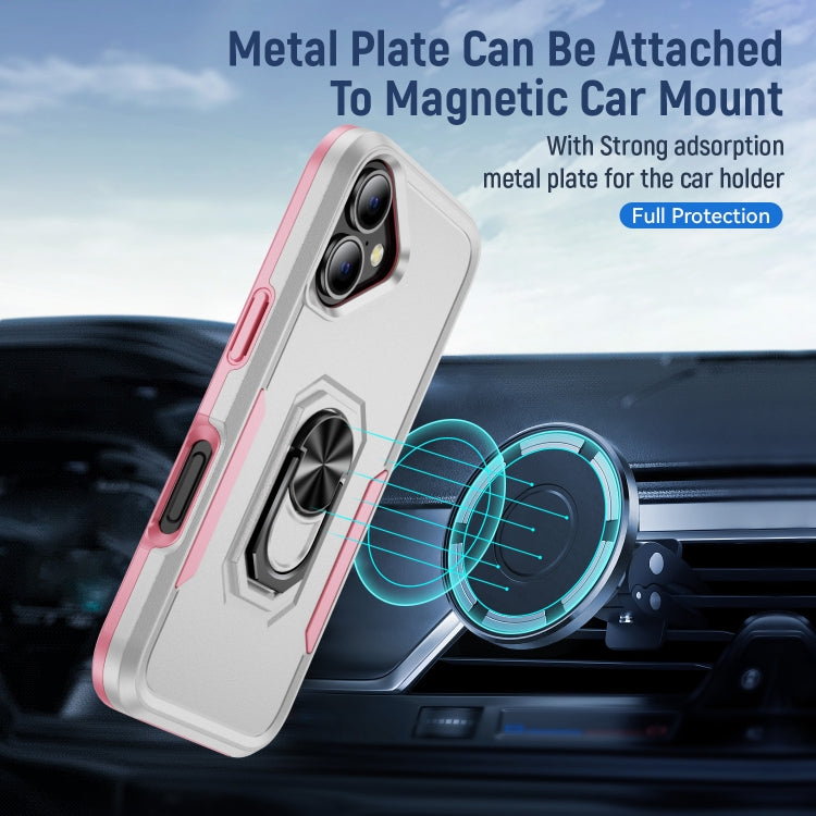 For iPhone 16 Pioneer Armor Heavy Duty PC + TPU Phone Case with Holder(White+Pink) - iPhone 16 Cases by buy2fix | Online Shopping UK | buy2fix