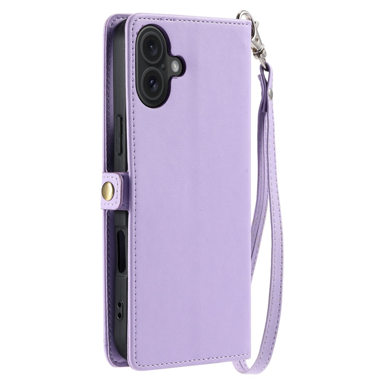 For iPhone 16 Wallet Multi-card Slot Leather Phone Case with Lanyard(Purple) - iPhone 16 Cases by buy2fix | Online Shopping UK | buy2fix