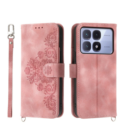 For Redmi K70 Ultra Skin Feel Flowers Embossed Wallet Leather Phone Case(Pink) - Xiaomi Cases by buy2fix | Online Shopping UK | buy2fix