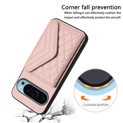 For Google Pixel 9 Pro XL Rhombic Texture Card Bag RFID Phone Case with Long Lanyard(Rose Gold) - Google Cases by buy2fix | Online Shopping UK | buy2fix