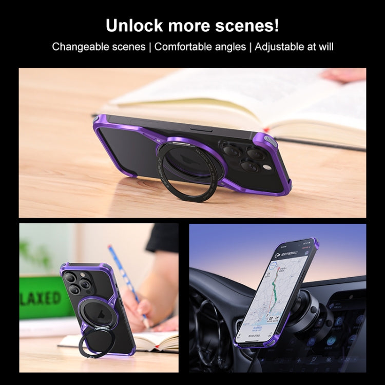 For iPhone 14 Frameless Rotation Holder Magsafe Metal Phone Case(Dark Purple) - iPhone 14 Cases by buy2fix | Online Shopping UK | buy2fix