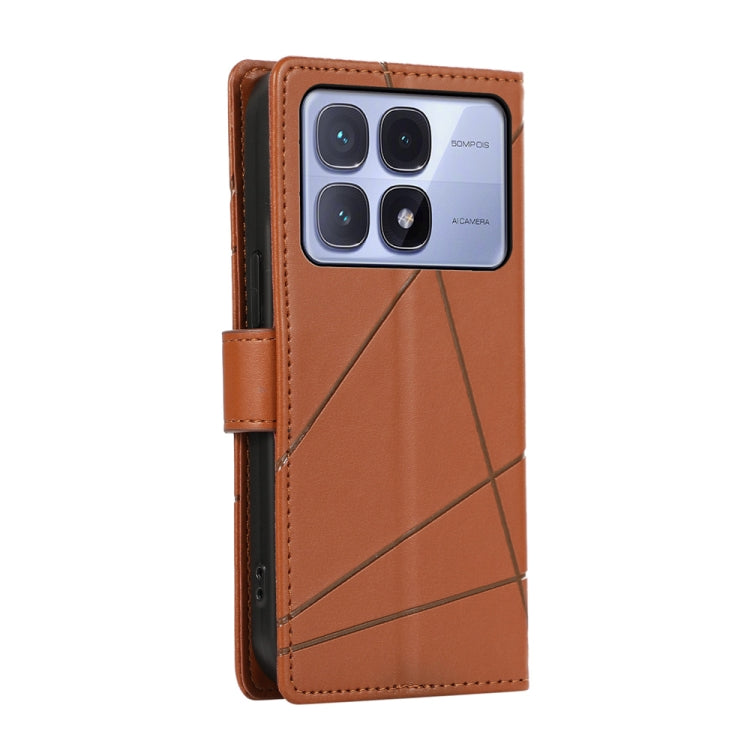 For Redmi K70 Ultra PU Genuine Leather Texture Embossed Line Phone Case(Brown) - Xiaomi Cases by buy2fix | Online Shopping UK | buy2fix