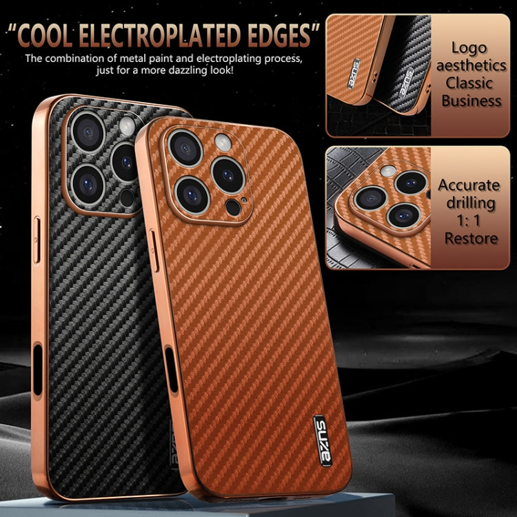 For iPhone 16 Pro Max AZNS Electroplated Edge Carbon Fiber Texture Phone Case(Brown) - iPhone 16 Pro Max Cases by AZNS | Online Shopping UK | buy2fix