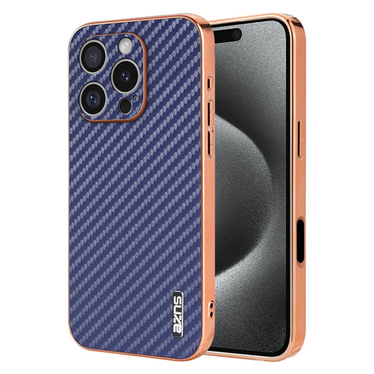 For iPhone 16 Pro AZNS Electroplated Edge Carbon Fiber Texture Phone Case(Blue) - iPhone 16 Pro Cases by AZNS | Online Shopping UK | buy2fix