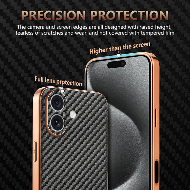 For iPhone 16 Plus AZNS Electroplated Edge Carbon Fiber Texture Phone Case(Brown) - iPhone 16 Plus Cases by AZNS | Online Shopping UK | buy2fix