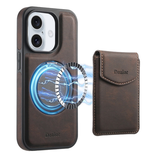 For iPhone 16 Plus Denior D20 Skin Feel MagSafe Holder Detachable Card Slot Phone Case(Brown) - iPhone 16 Plus Cases by Denior | Online Shopping UK | buy2fix