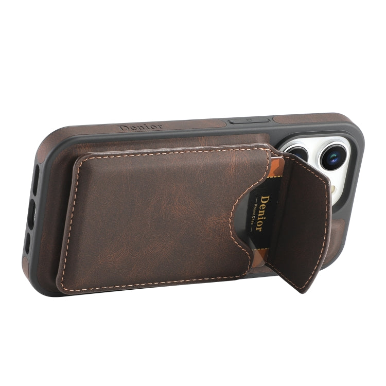 For iPhone 14 / 13 Denior D20 Skin Feel MagSafe Holder Detachable Card Slot Phone Case(Brown) - iPhone 14 Cases by Denior | Online Shopping UK | buy2fix