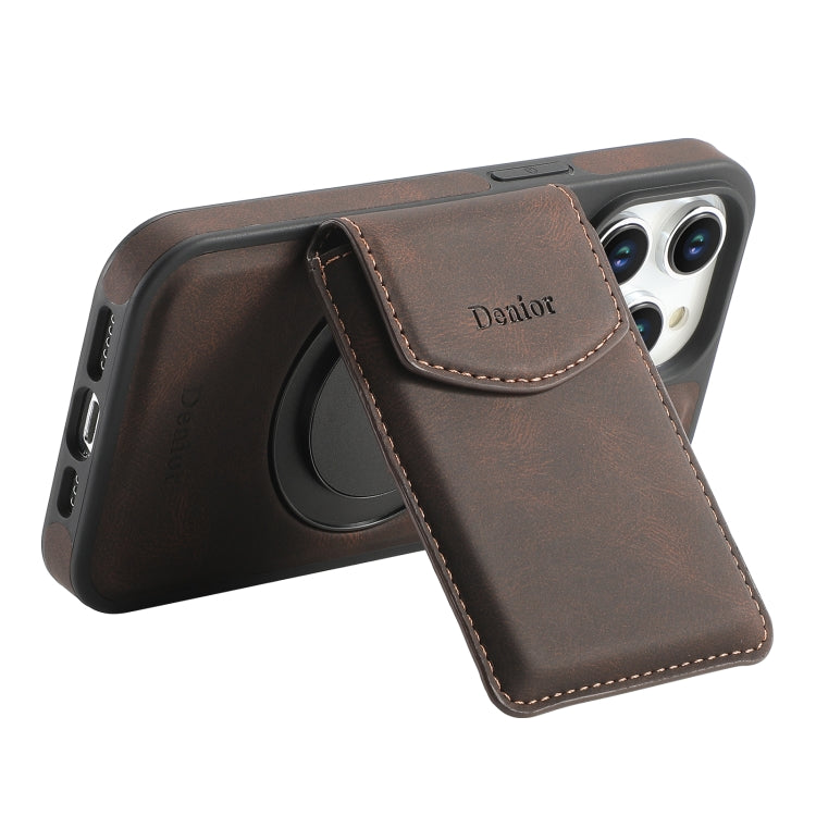 For iPhone 14 / 13 Denior D20 Skin Feel MagSafe Holder Detachable Card Slot Phone Case(Brown) - iPhone 14 Cases by Denior | Online Shopping UK | buy2fix