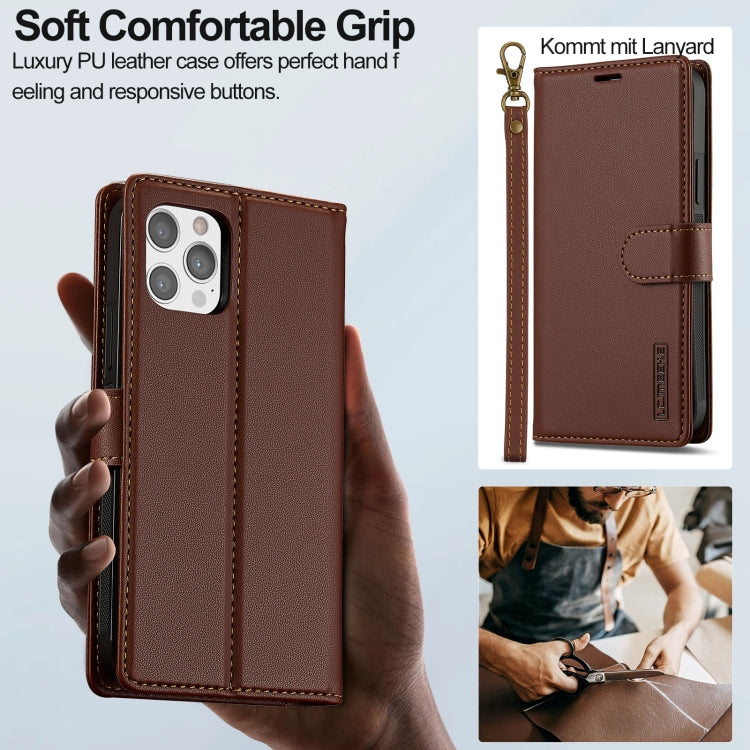 For iPhone 12 / 12 Pro LC.IMEEKE L2 Series Detachable Magsafe PU Phone Case with Lanyard(Brown) - iPhone 12 / 12 Pro Cases by LC.IMEEKE | Online Shopping UK | buy2fix