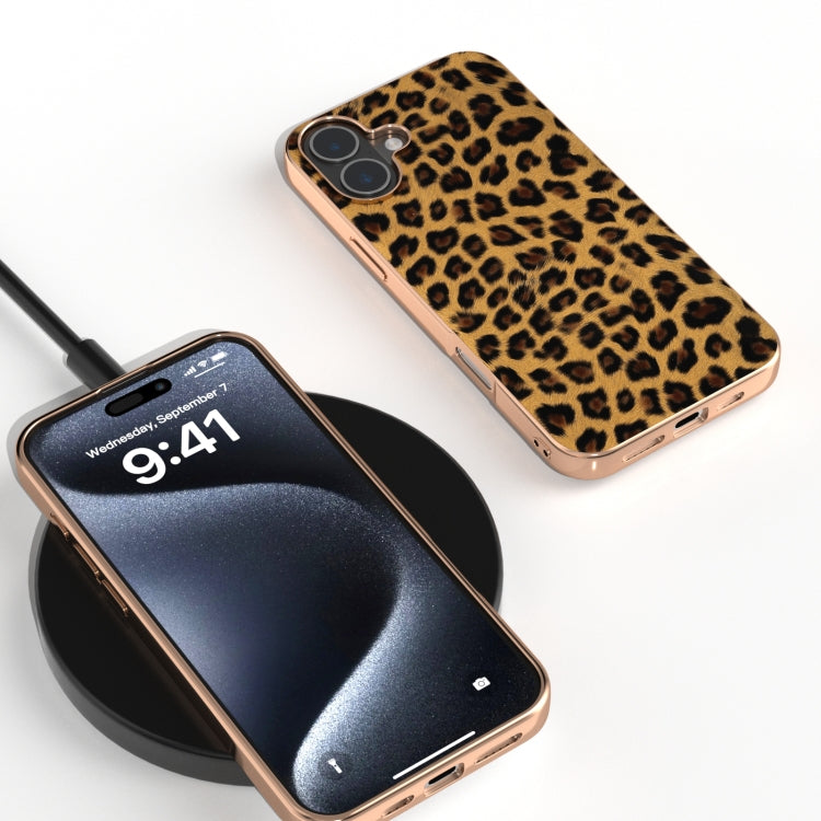 For iPhone 16 Nano Plating Leopard Print Phone Case(Brown) - iPhone 16 Cases by buy2fix | Online Shopping UK | buy2fix