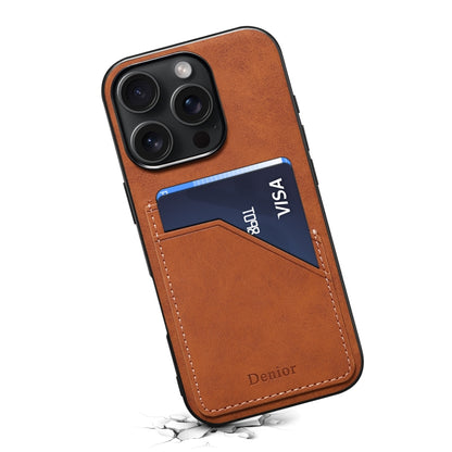 For iPhone 16 Denior D09 PU Dual Card Slot Back Cover Phone Case(Brown) - iPhone 16 Cases by Denior | Online Shopping UK | buy2fix