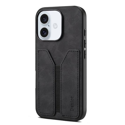 For iPhone 16 Denior D07 DV Elastic Card Slot PU Back Cover Phone Case(Black) - iPhone 16 Cases by Denior | Online Shopping UK | buy2fix